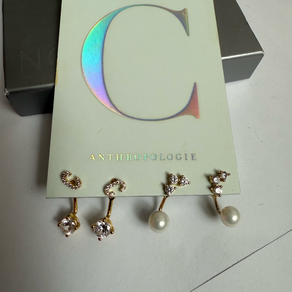 Anthropologie Gold And Pearl Earring Duo